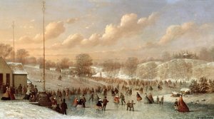 Schaatsscene, Central Park, 1865 door Johann Mongels Culverhouse